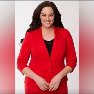 Lane Bryant Red Stretch Cotton Blazer Jacket, women's plus size 28